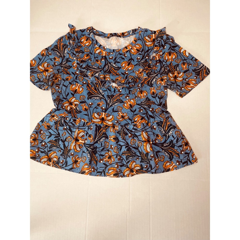 Zara Boho Floral Ruffle Peplum Top Short Sleeve Cotton Blouse Small - Picture 2 of 7